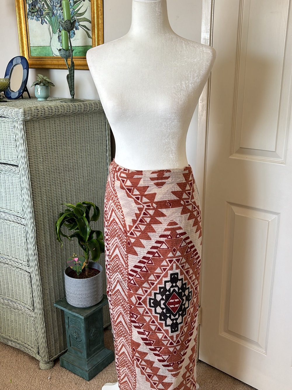 Oversized vintage scarf Aztec boho style